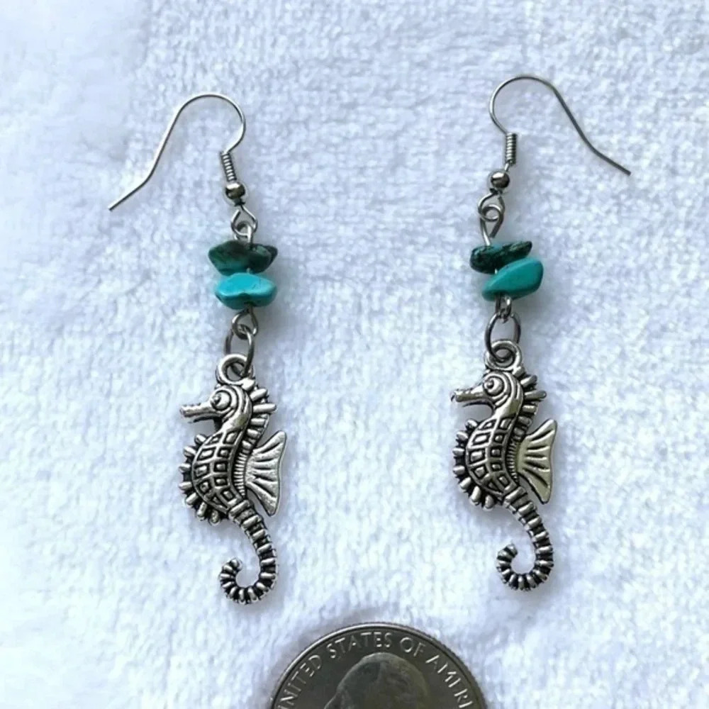 3 for $25/  Seahorse Beach Turquoise Ocean Earrings NWT